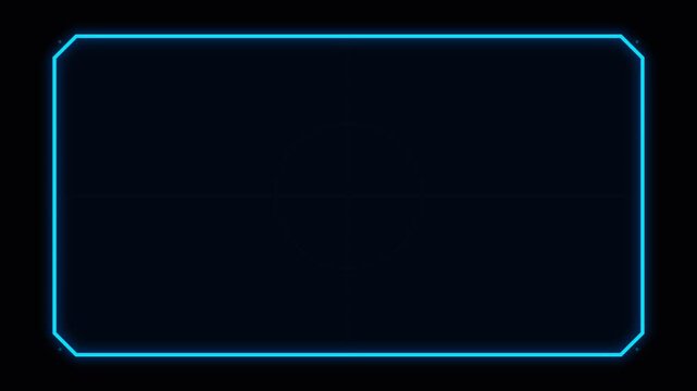Blue neon glowing rectangular frame with rounded corners for digital interface
