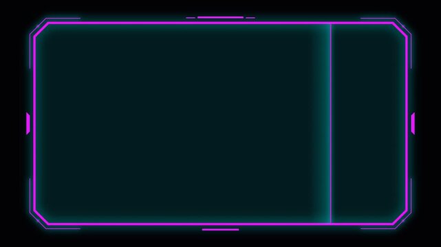 Neon glowing digital frame with moving vertical light bar for screen overlays