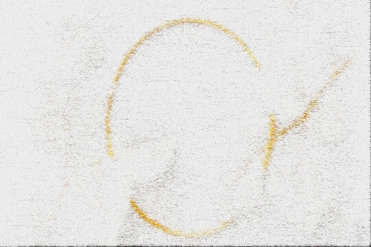 A faded orange coffee ring stain on a textured white surface background with copy space