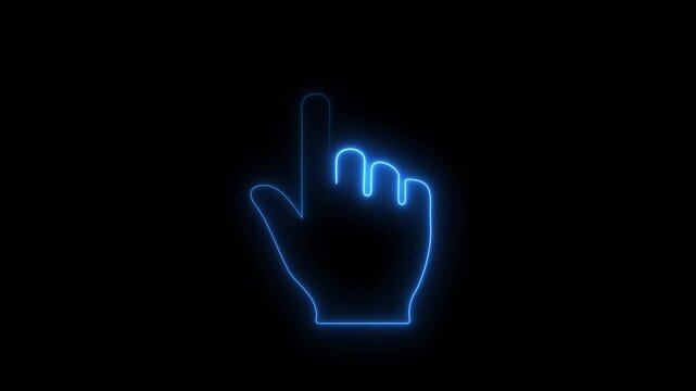 Animated neon pointing hand cursor icon for user interface and digital interaction.
