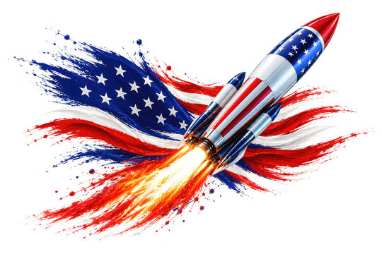 Premium American Space Launch Rocket &ndash; Patriotic Abstract Illustration,,