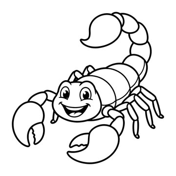 Cute scorpion cartoon line art vector illustration coloring page for kids