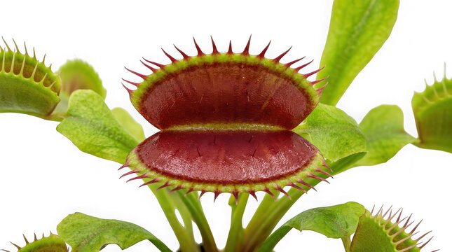 Venus flytrap plant with open traps isolated on transparent background