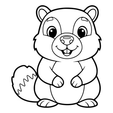 Cute smiling beaver line art vector illustration coloring book page for kids