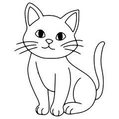 Cute kitten coloring page for kids simple outline vector illustration of cartoon cat