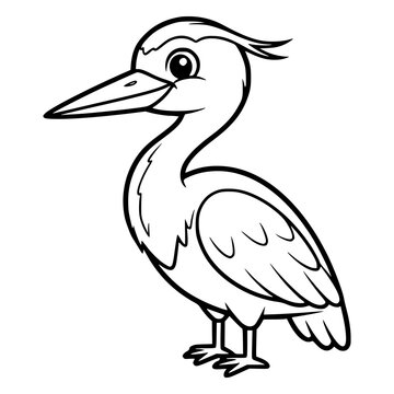 Cute heron bird line art vector illustration for coloring page