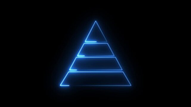 Neon Pyramid Hierarchy Diagram Animation on Black Background, Business Strategy Levels, Organizational Structure, 4K Motion Graphics