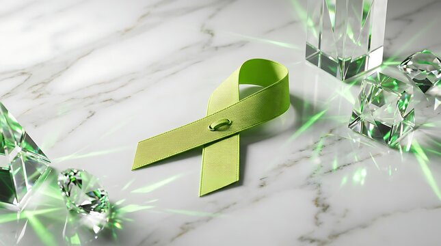 Lime Green Awareness Ribbon for Lymphoma on Marble Background