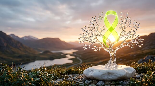 World Lymphoma Awareness Day Crystal Tree in Mountain Sunset
