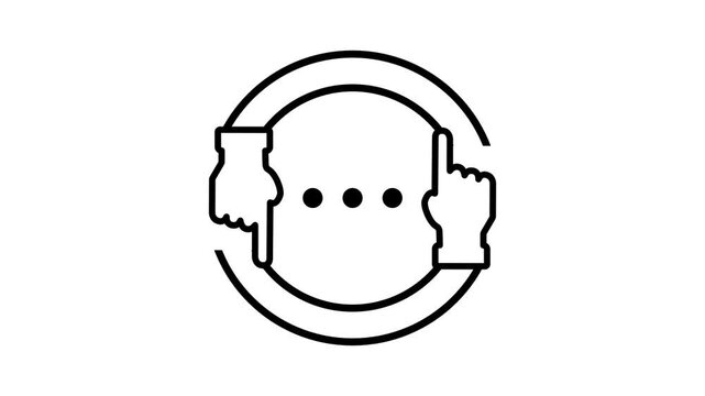 Circular arrows looping continuously around a head with small dotted marks symbolizing an ongoing feedback loop or a repeated communication cycle