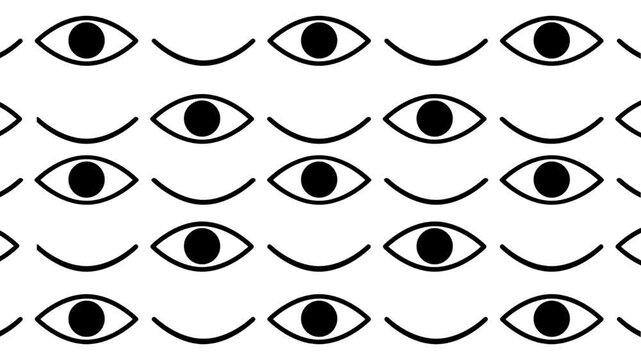 A dense repeating grid pattern of many small open eyes symbolizing widespread surveillance public visibility or constant attention from an audience