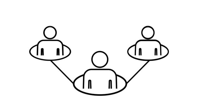 Three connected person icons forming a small organizational chart representing a team structure workplace hierarchy or shared group leadership roles