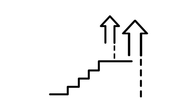 A simple staircase shown with two dashed upward arrows rising above it symbolizing steady growth continuous improvement and rising personal progress