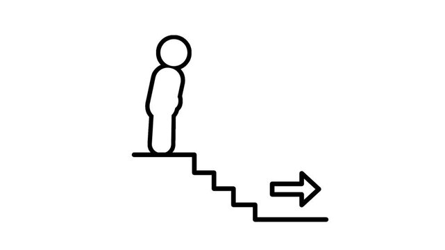 A small person descending a staircase toward a forward pointing arrow symbolizing a temporary setback decline or a downward shift in personal momentum