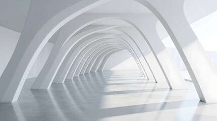 Obraz premium Modern white hallway interior with curved archway architecture