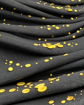 Abstract Waves of Dark Fabric Texture with Scattered Shimmering Golden Dots Minimalist Design Art
