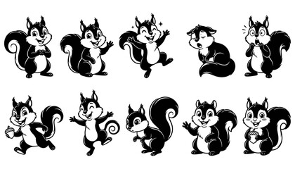 Obraz premium Squirrels in Playful Poses as Black and White Cartoon Characters