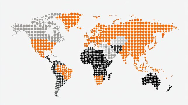 World map composed of colored dots showing global distribution
