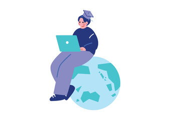 留学先で英語を学ぶ男性のイラスト © Sami