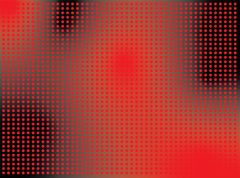 Abstract red and black halftone background featuring a regular grid of circular dots with a smooth gradient transition and strong high contrast. Modern digital texture suitable for posters, banners.