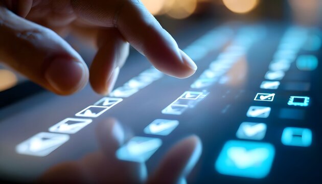 Close-up of hands typing on illuminated modern keyboard in professional workspace