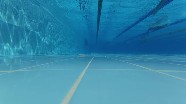 Underwater View of Swimming Pool Lanes with Swimmers