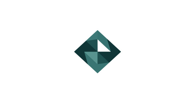 A geometric abstract logo featuring a dark teal diamond shape with a bright white triangle inside, set against a clean white background