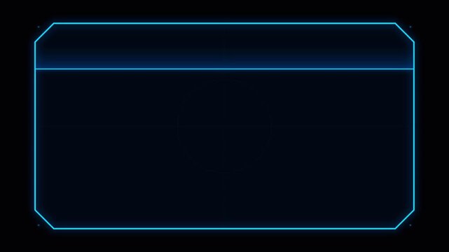 Neon glowing frame border with blue digital light lines for video overlay