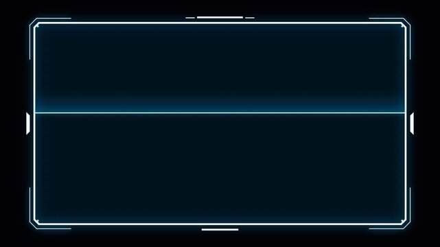 Futuristic digital interface frame with glowing blue neon light border elements