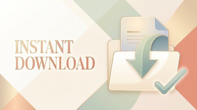 Premium Instant Download Header with Folder, Document, Arrow and Approval Check for Digital Product Access and File Delivery
