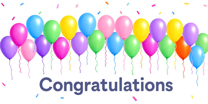 Colorful celebration balloons with confetti for congratulations and festive party events design