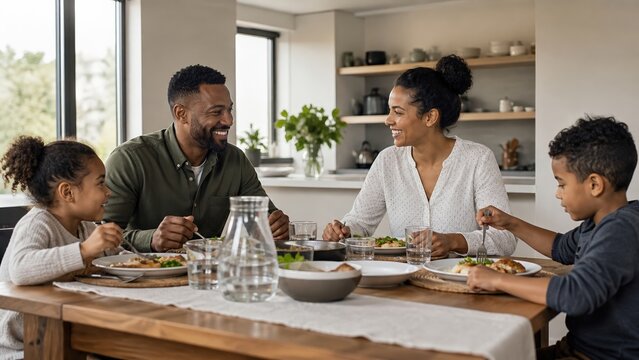 Family having a device free dinner