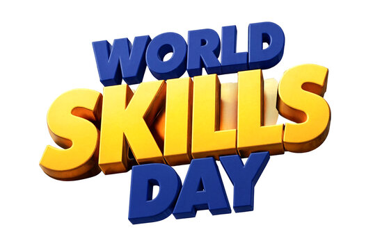 Colorful threedimensional text celebrating world skills day with vibrant letters isolated