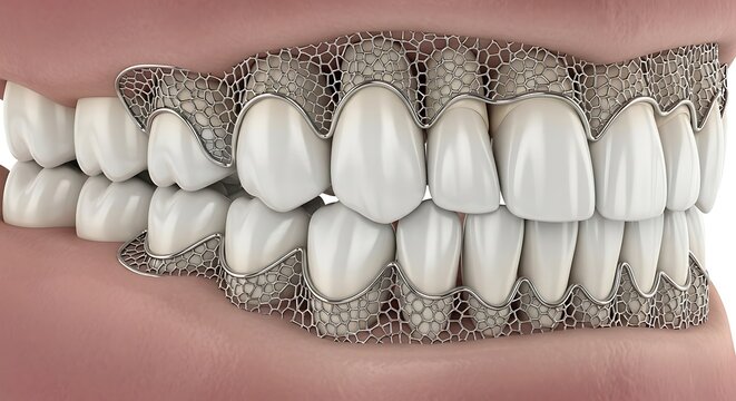 Close Up of Braces on Both Upper and Lower Teeth.