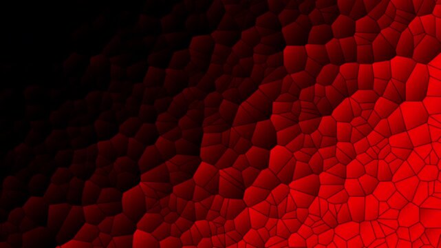 Animation of red slow moving caustic light ripples on black background seen from relief abstract web surface