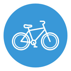 Obraz premium White bicycle line icon on blue circle background
