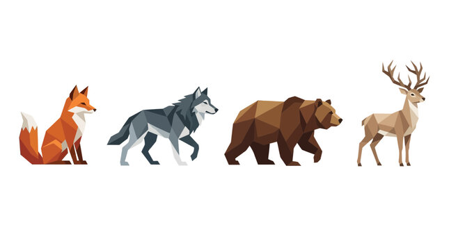 Geometric Forest Animals: Fox, Wolf, Bear, Deer