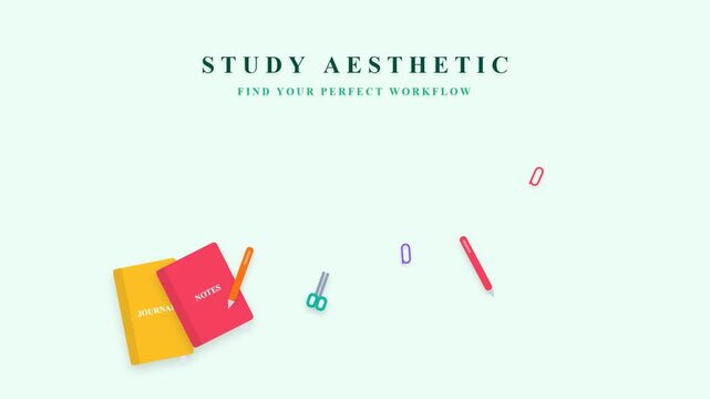Study aesthetic animation with colorful school supplies and floating stationery