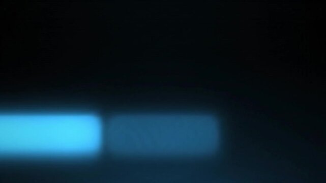 Bright glowing blue rectangular shapes move across a dark void in this abstract digital animation video for modern motion backgrounds