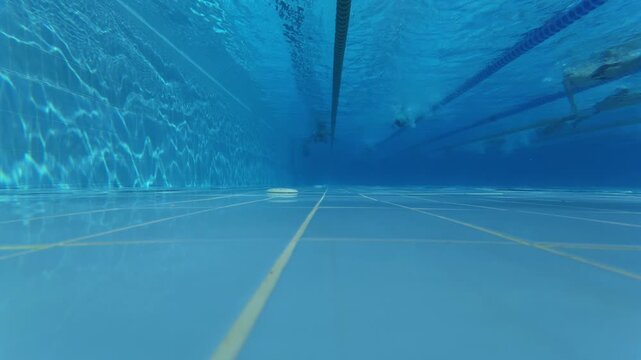 Underwater View of Swimming Pool Lanes with Swimmers