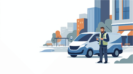 Professional police officer standing beside modern patrol car in urban cityscape, concept for law enforcement, public safety campaigns, crime prevention awareness, and community protection initiatives © Ariel Vectzy
