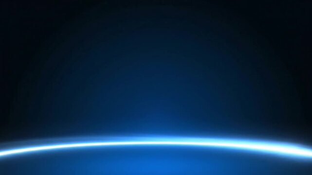 Glowing blue horizon line animated video effect featuring smooth light pulses moving across a dark digital background screen loop graphic