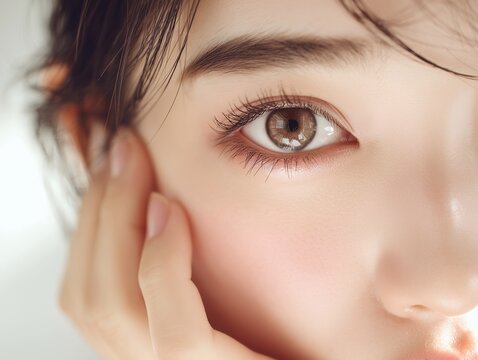 澄んだ茶色の瞳が印象的な美しい女性の目元をクローズアップで捉えたポートレート