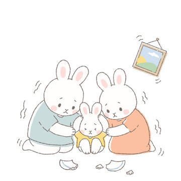 地震から身を守るウサギの家族