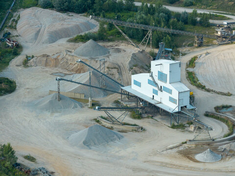 Quarrying operations extracting and sorting sand and gravel for construction industry