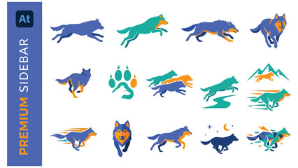 Naklejka premium Running wolf motion icon set dynamic animal poses with wildlife, predator