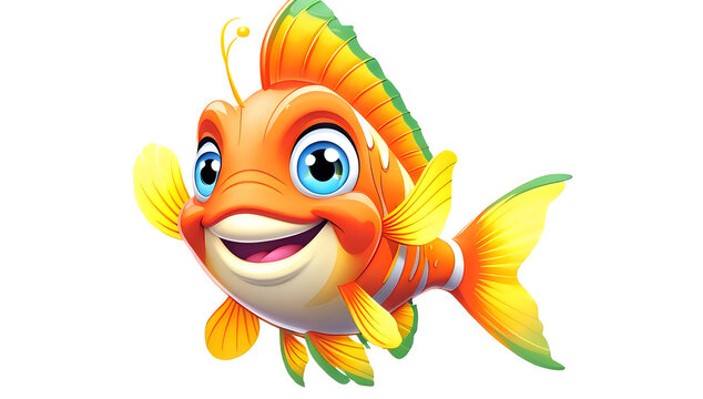 Cute orange cartoon fish smiling illustration