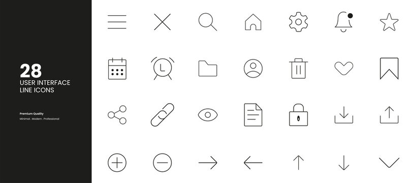 28 User Interface Line Icons Set &ndash; Minimal Web and Mobile UI Outline Icon Collection