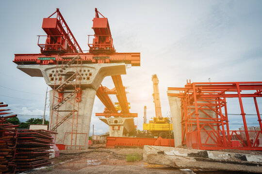 Concrete bridge structure and construction of the bypass route (new concrete bridge) are underway, including the construction of a bridge over the railway.