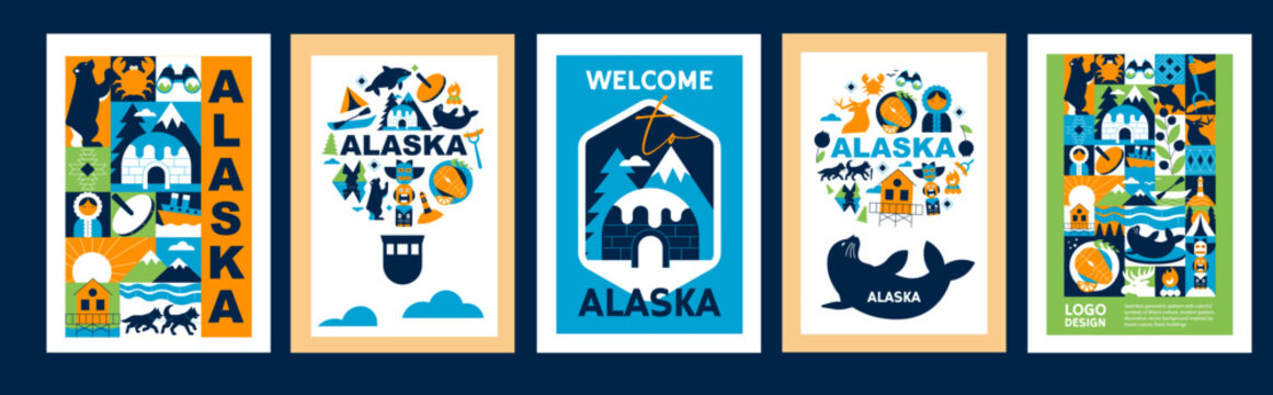 Geometric Alaska Poster Set with Vector Design Templates